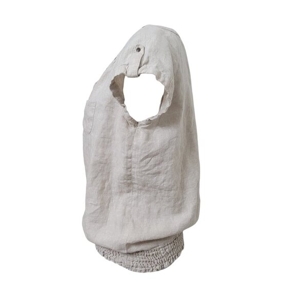 Style & Co Size 10 Oatmeal Colored 100% Linen Studded Neckline Short Sleeve Top - Picture 3 of 12